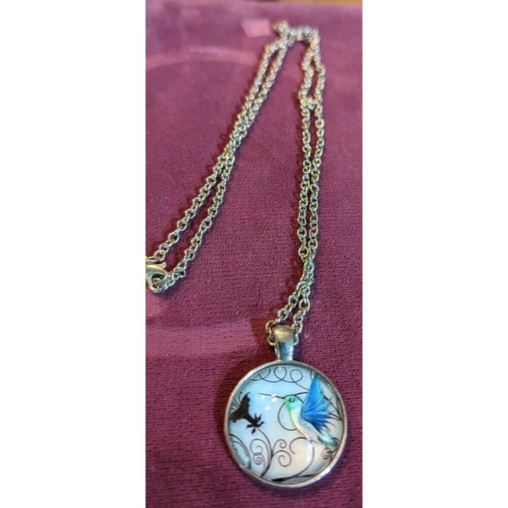 Silverstone Hummingbird Round Domed Necklace